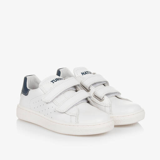 Naturino-Boys White Leather Velcro Trainers | Childrensalon