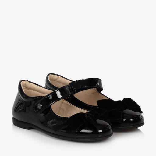 Naturino-حذاء بمب جلد لامع مزين بفيونكة لون أسود للبنات  | Childrensalon