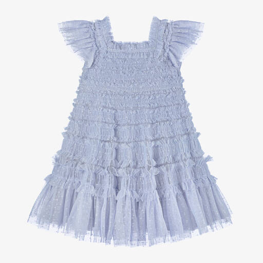 Needle & Thread-Girls Blue Shirred Tulle Dress | Childrensalon