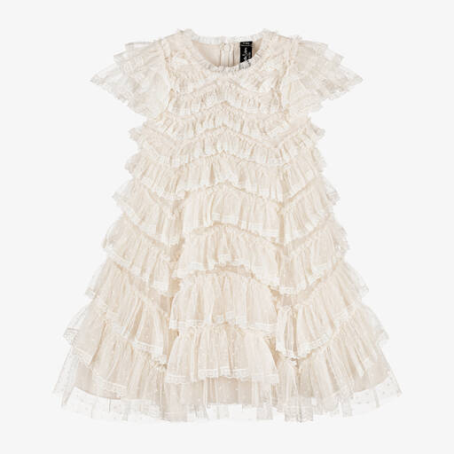 Needle & Thread-Girls Ivory Ruffle Lace Tulle Dress | Childrensalon