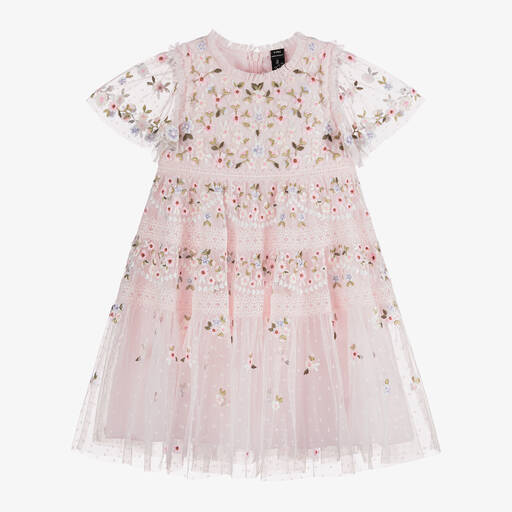 Needle & Thread-Girls Pale Pink Floral Tulle Dress | Childrensalon