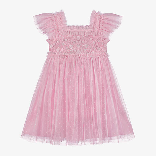 Needle & Thread-Girls Pink Embroidered Tulle Dress | Childrensalon
