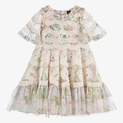 Needle & Thread-Girls Pink & Green Floral Tulle Dress | Childrensalon