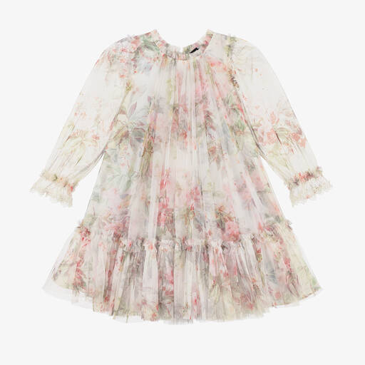 Needle & Thread-Girls Pink & Ivory Floral Tulle Dress | Childrensalon