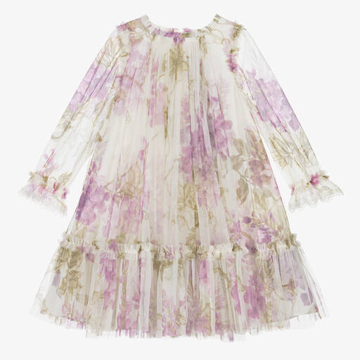 Needle & Thread-Girls Purple & Green Floral Tulle Dress | Childrensalon