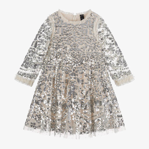Needle & Thread-Girls Silver Sequin Tulle Dress | Childrensalon