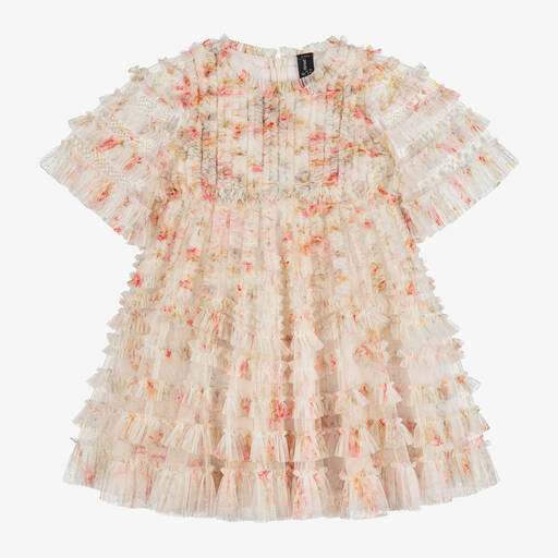 Needle & Thread-Girls White Floral Print Tulle Dress | Childrensalon