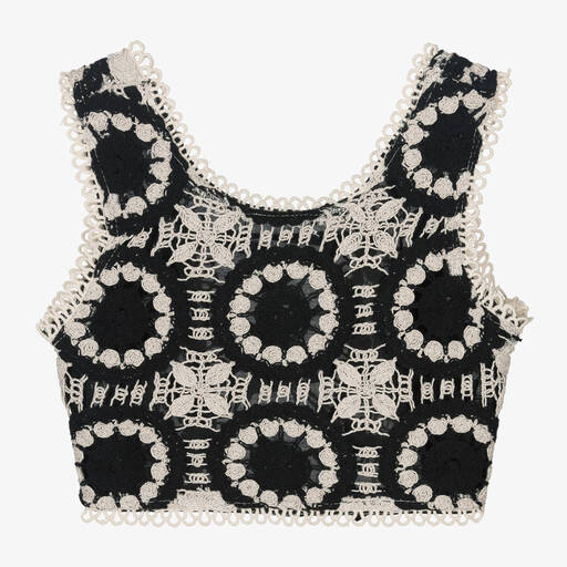 Nessi Byrd-Girls Black Cropped Crochet Top | Childrensalon