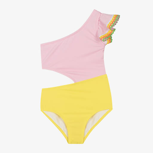 Nessi Byrd-Асимметричный купальник с цветовыми блоками для девочек (UV50) | Childrensalon