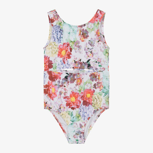 Nessi Byrd-Сиреневый купальник с цветами и вырезами для девочек (UPF50) | Childrensalon