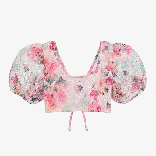 Nessi Byrd-Girls Pink Floral Lace Cropped Beach Top (UV50) | Childrensalon