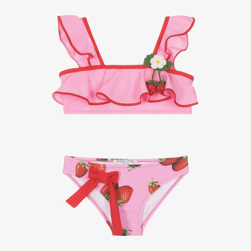 Nessi Byrd-Girls Pink Strawberry Bikini Set (UV50) | Childrensalon