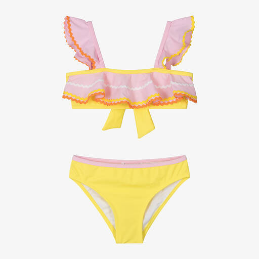 Nessi Byrd-Girls Pink & Yellow Ric Rac Bikini (UV50) | Childrensalon