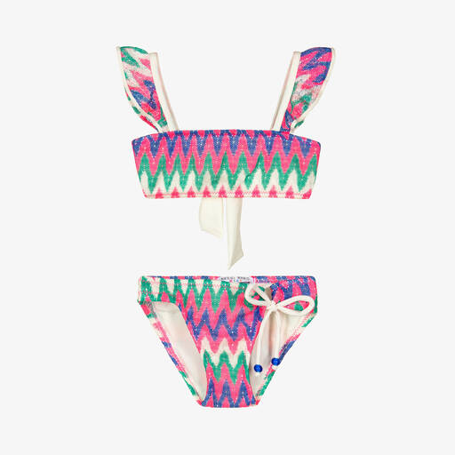 Nessi Byrd-Girls Pink Zigzag Crochet Bikini (UV50) | Childrensalon