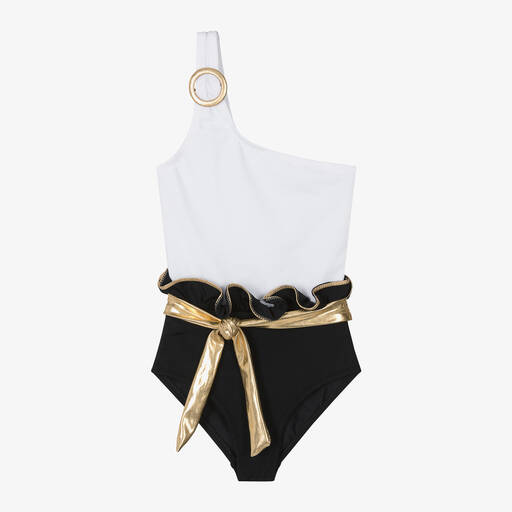Nessi Byrd-Girls White & Black Swimsuit (UV50) | Childrensalon