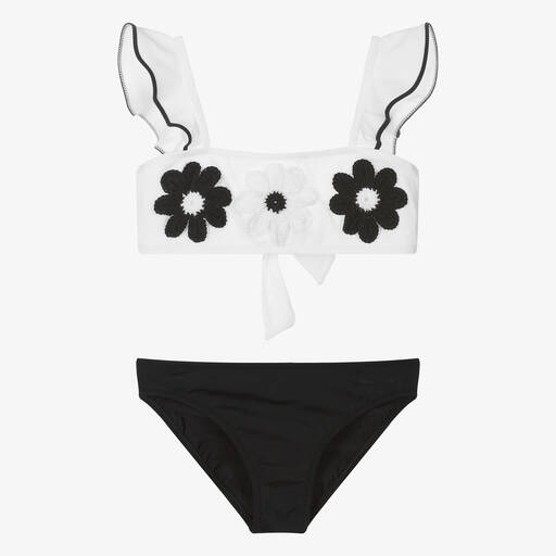 Nessi Byrd-Teen Girls Black & White Flower Bikini (UV50) | Childrensalon