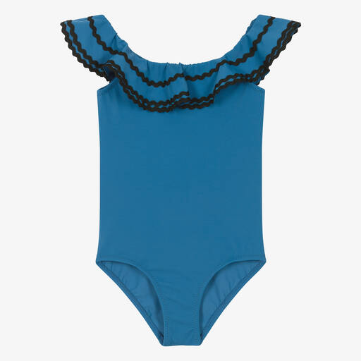 Nessi Byrd-Teen Girls Blue Ruffle Swimsuit (UPF50) | Childrensalon