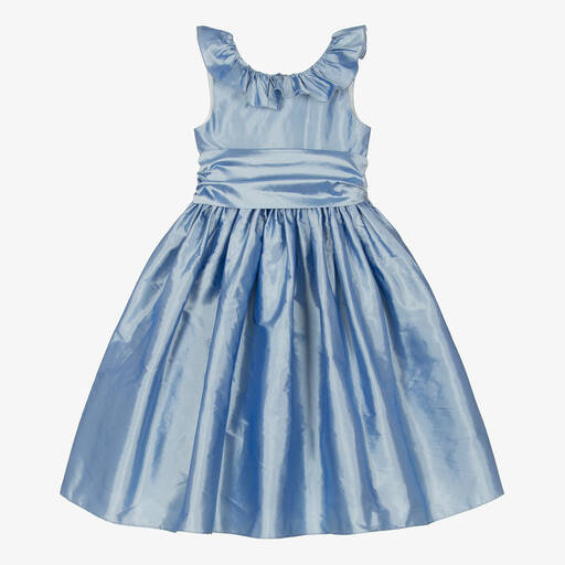 Nicki Macfarlane-Girls Blue Silk Dupion Dress | Childrensalon