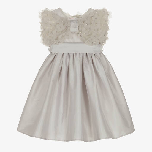 Nicki Macfarlane-Серое шелковое платье с цветами из тюля | Childrensalon