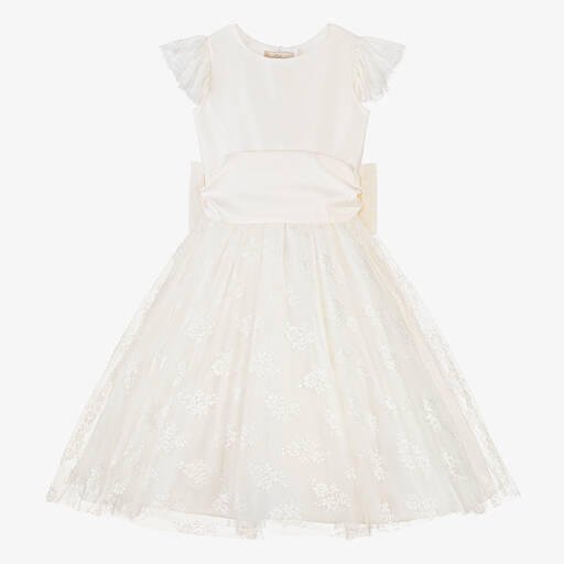 Nicki Macfarlane-Girls Ivory Silk & Lace Dress | Childrensalon
