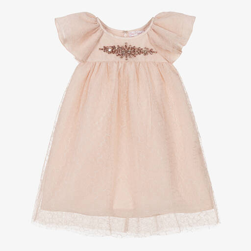 Nicki Macfarlane-Розовое платье из тафты и тюля со стразами | Childrensalon