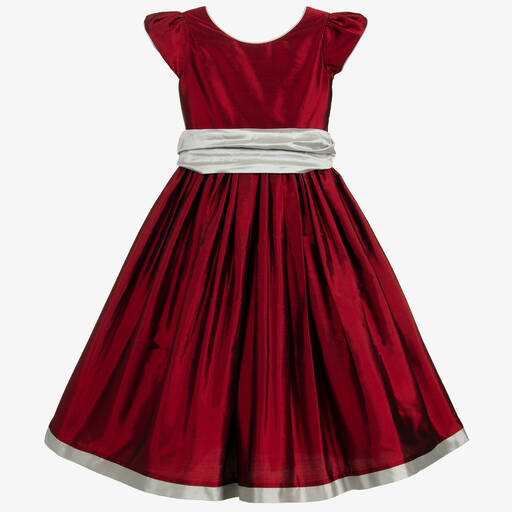 Nicki Macfarlane-Girls Red & Silver Grey Silk Dress | Childrensalon