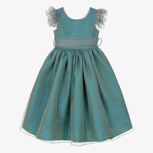Nicki Macfarlane-Girls Sea Green Silk Organza Dress | Childrensalon