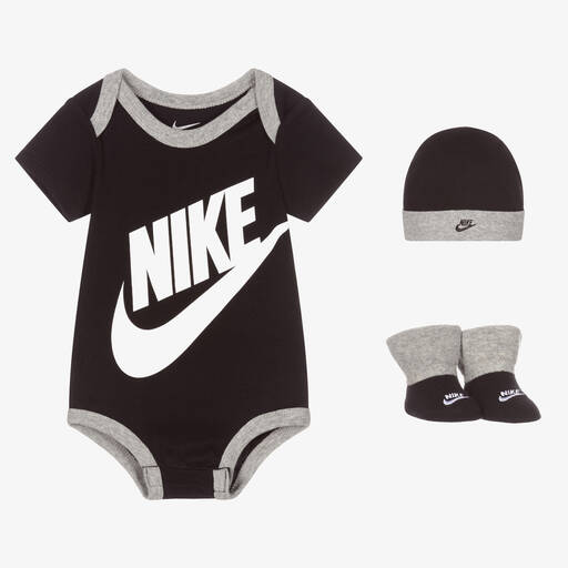 Nike-Baby Boys Black Cotton Bodyvest Set | Childrensalon