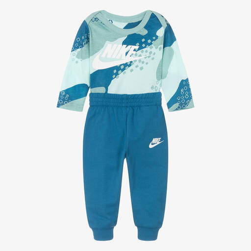Nike-Голубое боди с камуфляжным принтом и штанишки из хлопка | Childrensalon