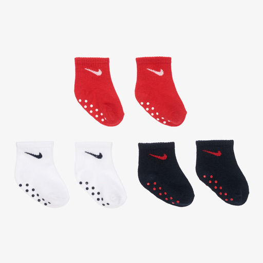 Nike-جوارب مزيج قطن محبوك لون أبيض وكحلي وأحمر للأطفال (عدد 3) | Childrensalon