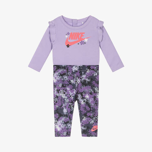 Nike-Baby Girls Purple Floral Leggings Set | Childrensalon