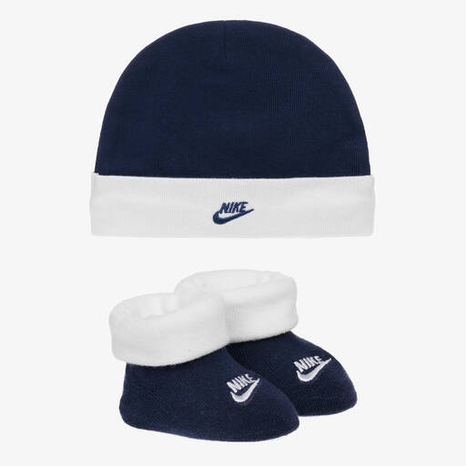 Nike-Blue Hat & Booties Set | Childrensalon