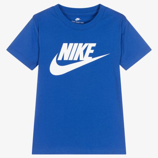 Nike-Boys Blue Cotton Logo T-Shirt | Childrensalon