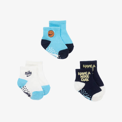 Nike-Boys Blue Grippy Socks (3 Pack) | Childrensalon