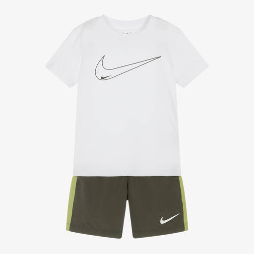 Nike-Boys Green Cotton & Dri-Fit Shorts Set | Childrensalon