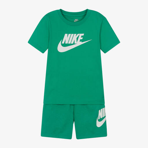 Nike-Boys Green Cotton Swoosh Shorts Set | Childrensalon