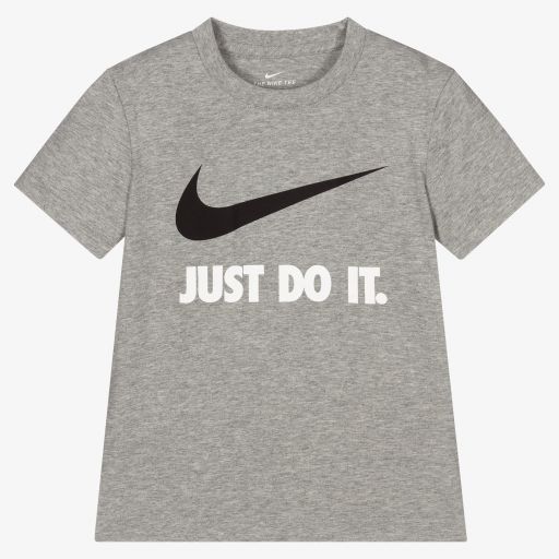 Nike-Boys Grey Cotton Logo T-Shirt | Childrensalon