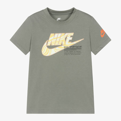 Nike-Boys Grey Cotton Swoosh T-Shirt | Childrensalon