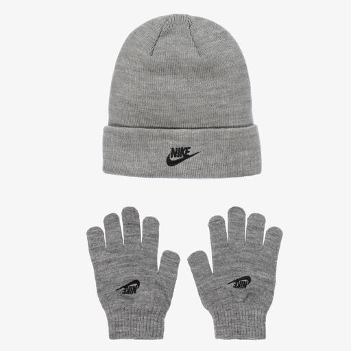 Nike-Серая вязаная шапка и перчатки | Childrensalon