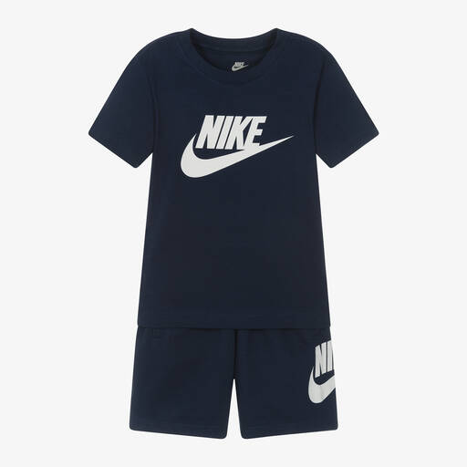 Nike-Boys Navy Blue Cotton Swoosh Shorts Set | Childrensalon
