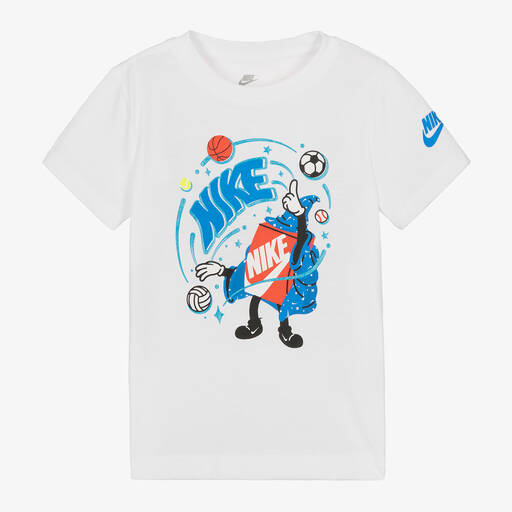 Nike-Boys White Cotton Magic-Print T-Shirt | Childrensalon