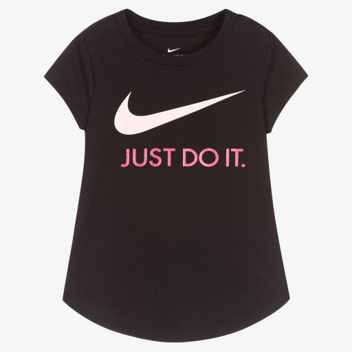 Nike-Girls Black Cotton T-Shirt | Childrensalon