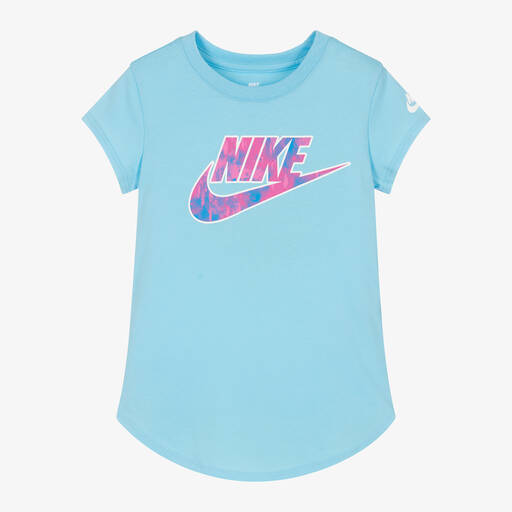 Nike-Girls Blue Swoosh Logo T-Shirt | Childrensalon