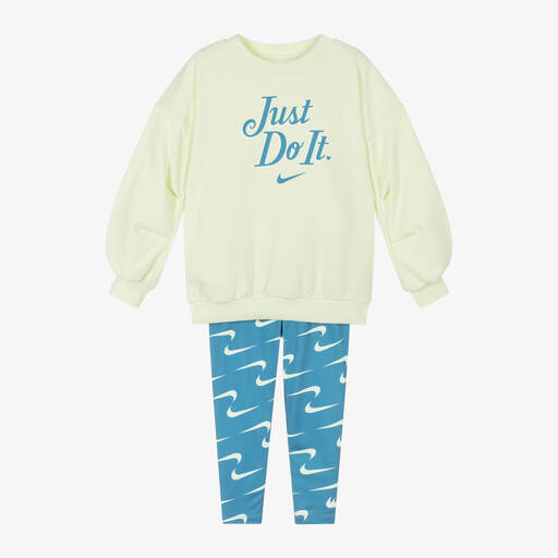 Nike-Girls Green & Blue Leggings Set | Childrensalon