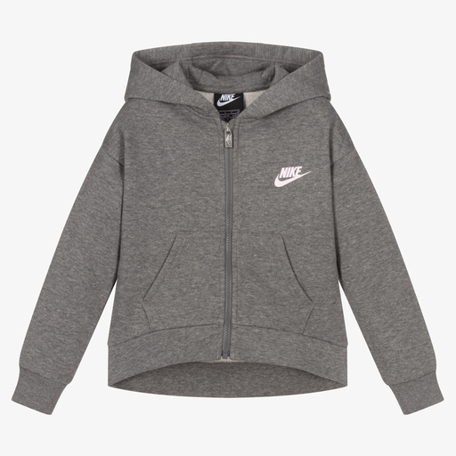 Nike-Girls Grey Zip-Up Hooded Top | Childrensalon