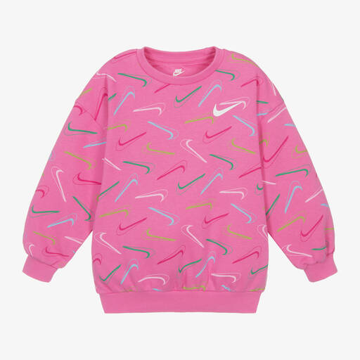 Nike-Girls Pink Cotton Swoosh Sweatshirt | Childrensalon