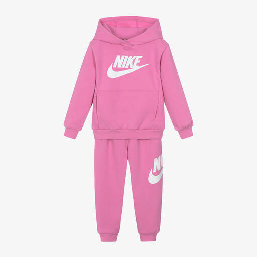 Nike-Girls Pink Cotton Swoosh Tracksuit | Childrensalon