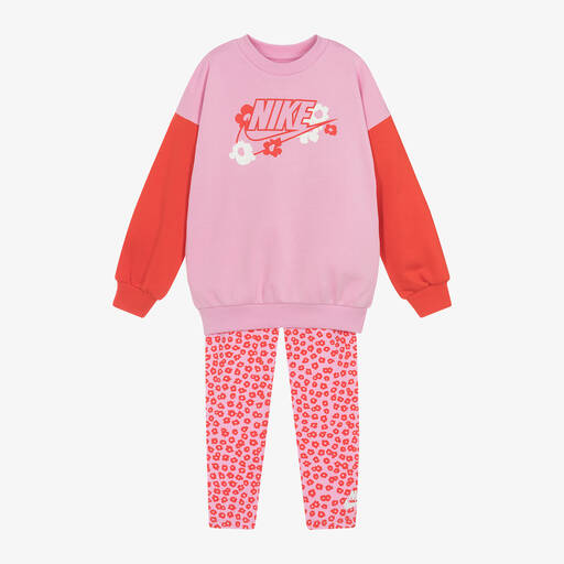 Nike-Girls Pink Floral Cotton Leggings Set | Childrensalon