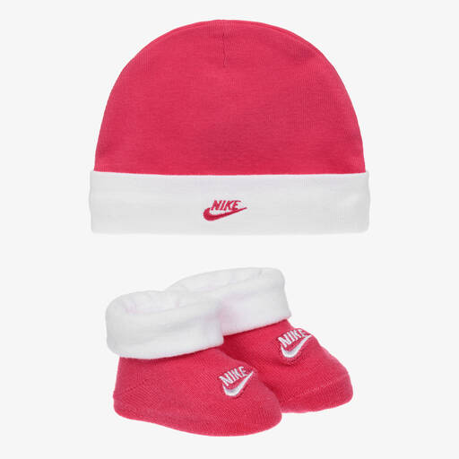Nike-Pinkes Mütze & Babyschuhe Set | Childrensalon