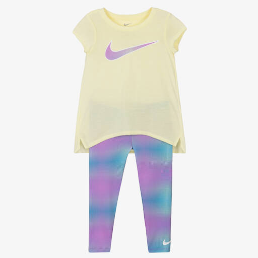 Nike-Girls Yellow & Lilac Purple Leggings Set | Childrensalon